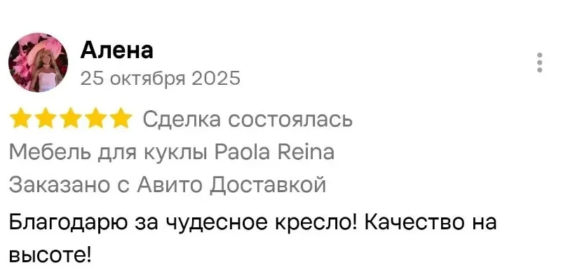 Отзыв Алёны на Авито о кресле для куклы Paola Reina